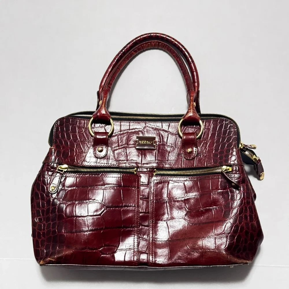 Modalu ‘Pippa’ Original Size Handbag in Reddish Brown Croc